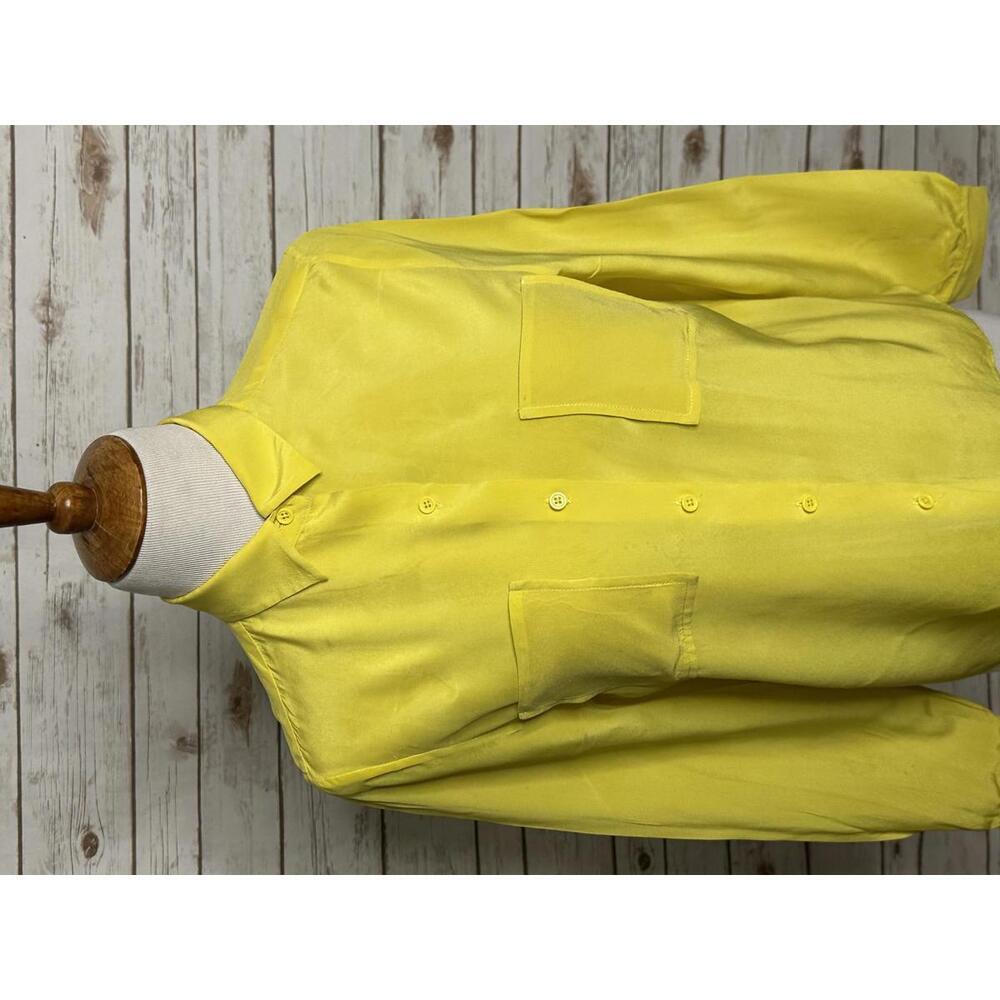 jenni kayne yellow collared long sleeve button-up silk blouse Size Medium - Picture 3 of 8